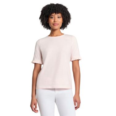Imagem de Jones New York Feminino Mini YD Feeder Stripe Elbow Ruffle SLV T, Pétala Rosa/NYC Branco, Pétala rosa/branco Nyc, XG