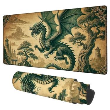 Imagem de NITAHHHY Tapete de rato de dragão para jogos estilo vintage, borda costurada de 3 mm de espessura, impermeável, antiderrapante, grande, tapete de mouse, adequado para escritório, entretenimento