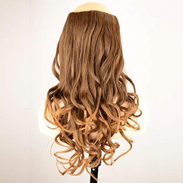 Imagem de DIGUAN Extensões de cabelo Ombre em dois tons, ondulado, ondulado, cabeça inteira, longa, 61 cm, 0,2 kg, 155 g, peça de cabelo sintético para mulheres, cabelo real natural (#Marrom dourado)