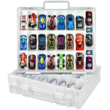 Imagem de Caixa organizadora de armazenamento de carro de brinquedo compatível com rodas quentes/para carros Matchbox. Suporte de contêiner para exibição para bonecas LOL Surprise / para Shopkins com 48 compartimentos dupla face - branco (apenas caixa)