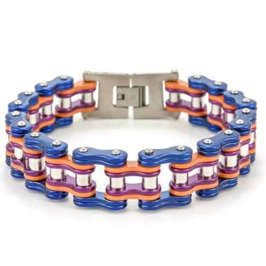 Imagem de LAFATINA Pulseiras masculinas de corrente de elos de bicicleta pesada para o dia dos pais, pulseira masculina de aço inoxidável para bicicleta de 20 cm, Metal, aço inoxidável