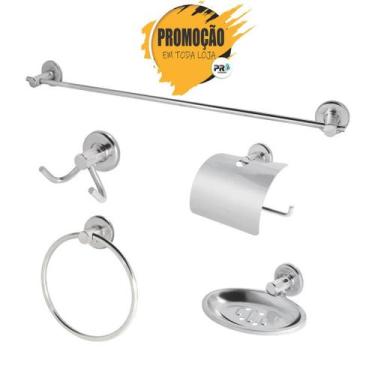 Imagem de Kit Acessórios Para Banheiro 5 Peças Metal Cód. 8380 - Pró Metais