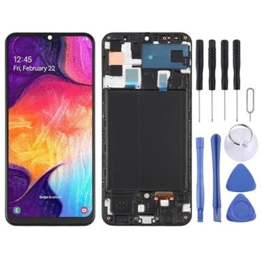 Imagem de YUNCHATW Acessórios telefônicos Tela LCD original para conjunto completo de digitalizador Galaxy A50 com moldura (preta) Substituição do telefone celular