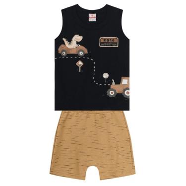 Imagem de Conjunto Infantil Menino De Dinossauro Em Puff Preto