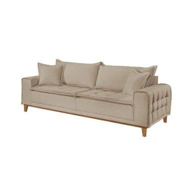 Imagem de Sofá 3 Lugares Almofada Solta Base Madeira Linho Bege Médio Carol 2,4m