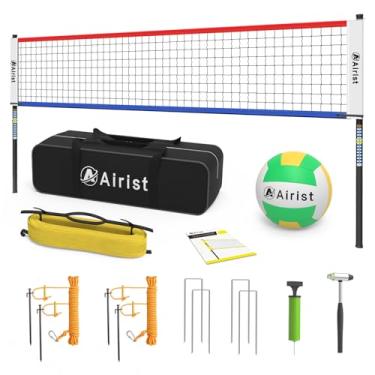 Imagem de Airist Conjunto De Rede De Vôlei Portátil, Conjunto De Redes De Vôlei Profissional Para Quintal E Praia, Rede De Vôlei Ao Ar Livre Com Postes Ajustáveis Em Altura, Vôlei E Bolsa De Transporte (Vermelh