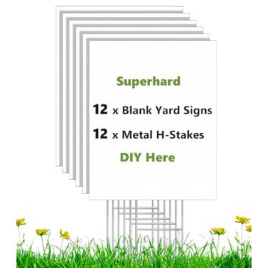 Imagem de Rtshuok Pacote Com 12 Placas Verticais De Jardim Em Branco, 17 X 12, Estacas, Papelão Ondulado À Prova Intempéries, Gramado Branco Para Aluguel Externo, Venda, Faça Você Mesmo, Festa, Evento, Public