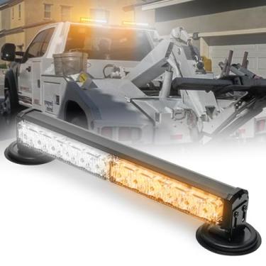 Imagem de BooYu Barra de luzes estroboscópicas de emergência alimentada por bateria de 34,3 cm para caminhão e reboque, recarregável, na estrada, sem fio, para telhado, mini luz de aviso de LED piscante com