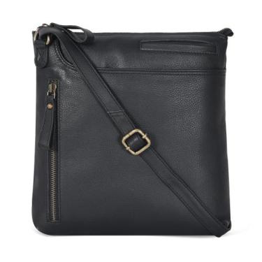 Imagem de Bolsa tiracolo feminina em couro de carvalho preta média - Oak Leather