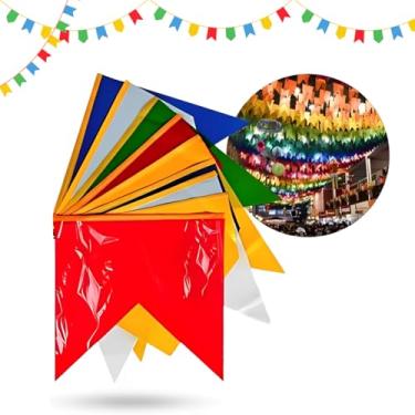 Imagem de Kit 90 Metros Bandeirinha Plástica Colorida 17cm Festa Junina São João Arraial Decoração Resistente