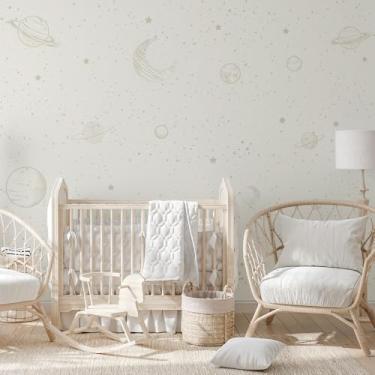 Imagem de Papel de Parede Quarto Bebê Espaço Sideral Tons Claros 9m²