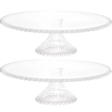 Imagem de 2 Pratos Porta Bolo Cristal com Pé 31x11cm Wolff Boleira Pearl Redonda Doces