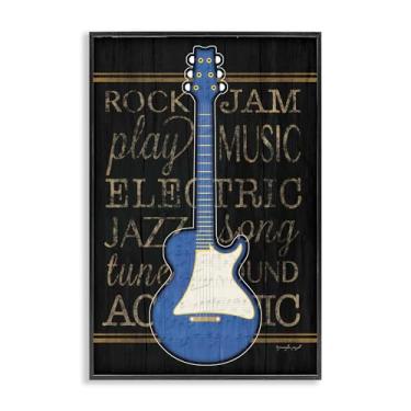 Imagem de Stupell Industries Motivo de guitarra elétrica azul preto emoldurado giclée design de arte por Jennifer Pugh, 20 x 30