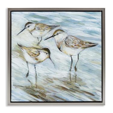 Imagem de Stupell Industries Wetlands Sandpiper Trio Gray Framed Floater Canvas Wall Art Design por Susan Winget, 18 x 18