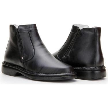 Imagem de Bota Masculina Cano Curto Couro Confort Zíper Bico Redondo Preto 38 - 
