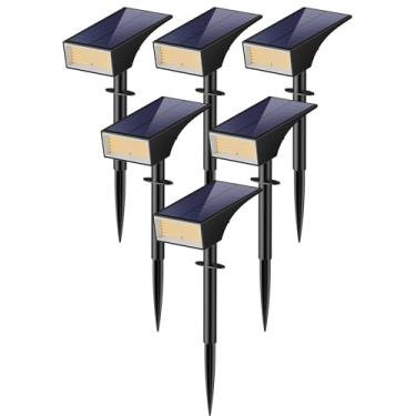 Imagem de Koicaxy Luzes solares para ambientes externos, pacote com 6, 100 LEDs, 4 modos de iluminação, holofote de paisagem, IP65, à prova d'água para jardim, quintal, caminho, casa, árvore, branco quente