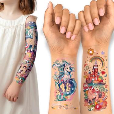 Imagem de Yazhiji Tatuagem Temporária De Unicórnio Para Crianças, 35 Peças, Tatuagens Falsas Realistas, Kit Com Glitter Manga Completa, Suprimentos À Prova D'Água Festa Aniversário, Presentes Maquiagem Menina