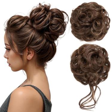 Imagem de CJL HAIR 2 Peças De Cabelo Bagunçado, Coque Sintético Ondulado, Cacheado, Coque, Xuxinhas Falsas, Rabo Cavalo, Extensão Para Mulheres, Chocolate, Multicolorido