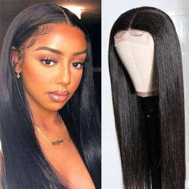 Imagem de Generic Perucas De Renda Frontal, Cabelo Sintético Artificial, Pré-Arrancado, Peruca Reta, Frontal Transparente Para Mulheres Negras, Fechamento Sem Cola, 26"