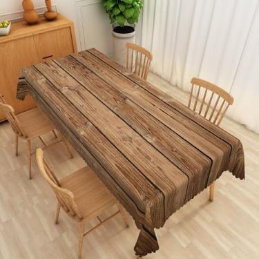 Imagem de SIEDYCV Toalha de mesa de grão de madeira marrom, 152 x 250 cm, tecido de textura rústica de poliéster, impermeável, reutilizável, retangular, para festa no jardim, decoração de ambientes internos e