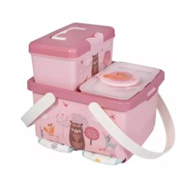 Imagem de Kit Organizador Bebê 3 Peças Plasútil Porta Fraldas E Lenços (Bichinhos Menina)