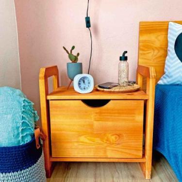 Imagem de Mesa Lateral de Madeira Pinus Linea com Gaveta Carvalho - ArtFactory D