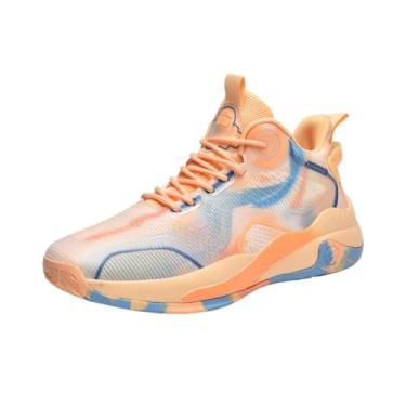 Imagem de Tênis de basquete masculino de cano médio com cadarço e cadarço, botas de basquete para treino(Orange,42 BR)