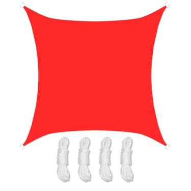 Imagem de TBATM Velas de Sombra Retângulo Vermelho, Cor Sólida Impermeável Toldo Abrigo ao ar Livre, Velas para Jardim Sombra Bloco Uv, Sol Sombra Vela com Cordas Grátis para Varanda Pátio Partido,4X4m