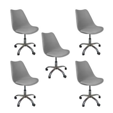 Imagem de Kit 5 Cadeiras Office Base Cromada Com Rodizio Giratória Saarinen Cinza