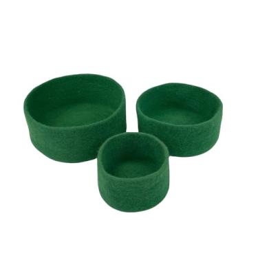 Imagem de Humble Hilo Tigelas de feltro feitas à mão, 100% lã merino, tigelas grandes, médias ou conjuntos (verde geléia, conjunto de 3 cilindros)