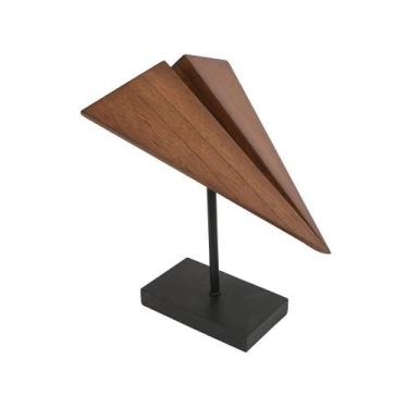 Imagem de Escultura Decorativa Avião em Metal e Madeira 30cm FM0330 BTC