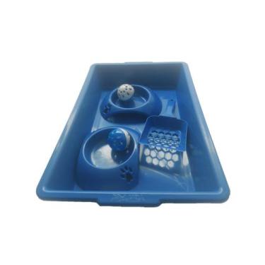 Imagem de Kit Bandeja Caixa De Areia Para Gatos Mais Brinde Azul - Pet, Azul