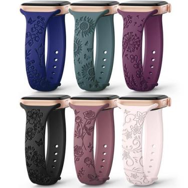 Imagem de Pulseira de relógio AMSKY Slim Floral Gravada em Silicone, Pacote com 