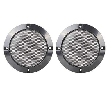 Imagem de X AUTOHAUX 2 peças 4 polegadas de metal brilhante Alto-falante capa de malha subwoofer Grill Horn Guard Decorativo Circle Grille Protector Preto para carro