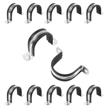 Imagem de JDHGSHL Correia de tubo rígido reforçada de 1-9/40.6 cm, gancho de braçadeira de cabo de suporte em U de 2 furos, braçadeira isolada acolchoada de borracha, braçadeiras de correia de conduítes para