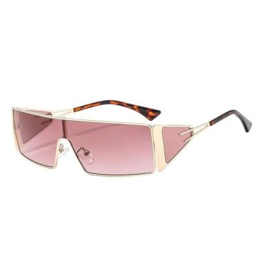 Imagem de Óculos de sol punk retangular pequeno feminino, armação de metal luxuosa, à prova de vento, óculos de sol para mulheres, uso ao ar livre, UV400 (dourado e vermelho)