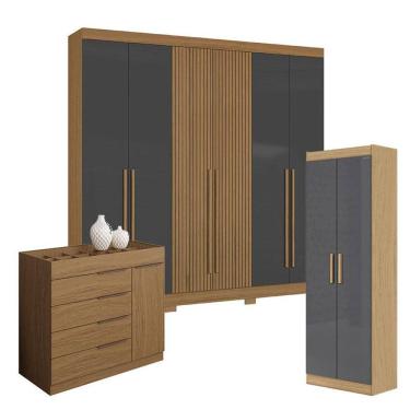 Imagem de Guarda Roupa Casal 2030230 com Multiuso 2000191 Atacama Grafite e Cômoda Sevilha Atacama - Aramóveis