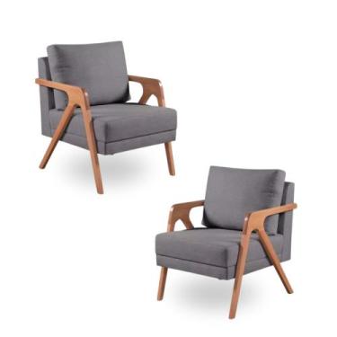 Imagem de Kit  2 Poltronas Decorativa Mona Luxo Braço De Madeira - GM Decorações