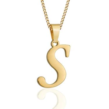 Imagem de Suweibuke Colar com inicial para homens e mulheres, meninos e meninas, banhado a ouro 18K, colar com pingente de 26 letras, joias personalizadas para presentes, Average, Aço inoxidável, Sem Pedra