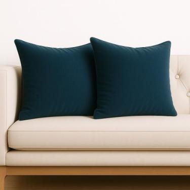 Imagem de Kit Conjunto 2 Capas Almofadas Veludo Macio Decorativa 45x45 Azul - Ar