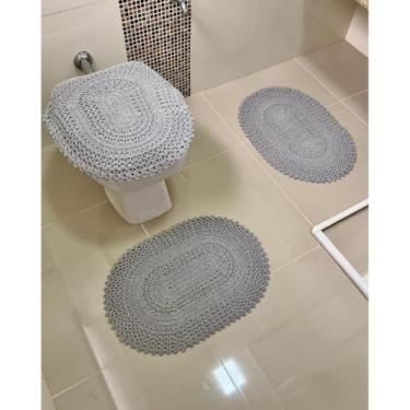Imagem de Jogo De Banheiro Em Crochê 3 Peças Vezinho Liso Artesanal (Cinza)