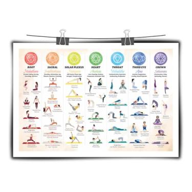 Imagem de IOHRBXT Tabela de Poses de Yoga Chakra – Impressão em tela de 7 chakras Arte de Yoga Decoração Espiritual – Impressão em tela 61 x 91 cm - Sem moldura