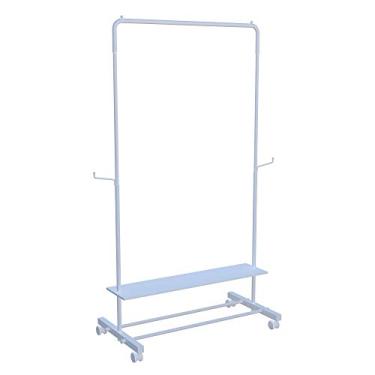 Imagem de Arara Roupas Chão Cabideiro Rodinhas Loja Aço Desmontável Quarto Portátil Sapateira Branco Pliar