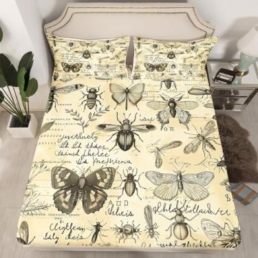 Imagem de Jogo de lençol casal com tema entomológico de besouros, para decoração de quarto de crianças, adolescentes e adultos, lençol com elástico alto, 3 peças