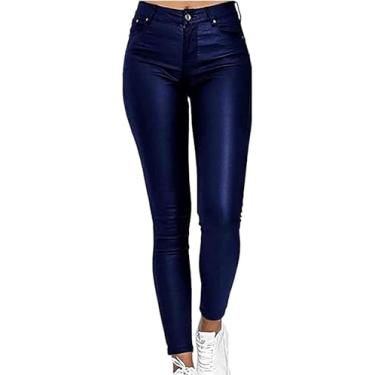 Imagem de Calças De Couro Femininas Sexy Skinny Legging Stretch Pu Couro Falso Calças Femininas Preto Faux Leather Biker Pants, Blue, XXL