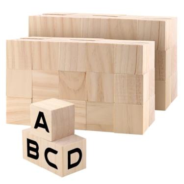 Imagem de SOUJAP 60 Peças De Cubos Madeira 2", Blocos Inacabados Para Fazer Você Mesmo, Quadrados Artesanato