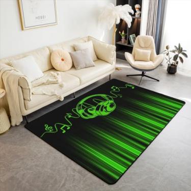 Imagem de Feelyou Tapete de área ombre abstrato 5x7 crianças verde e preto tapete decorativo musical para meninos meninas adolescentes tapetes temáticos de sala de estar geométrico listrado tapete interior
