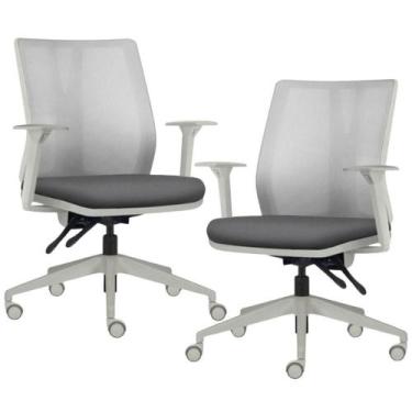 Imagem de Kit 2 Cadeiras de Escritório Giratória Diretor Flow F02 Base Cinza Cre
