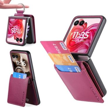 Imagem de Capa carteira compatível com Motorola Razr Ultra 2025 com suporte para cartão, capa protetora de couro PU de luxo para celular com cobertura total para Motorola Razr Ultra 2025/60 rosa choque
