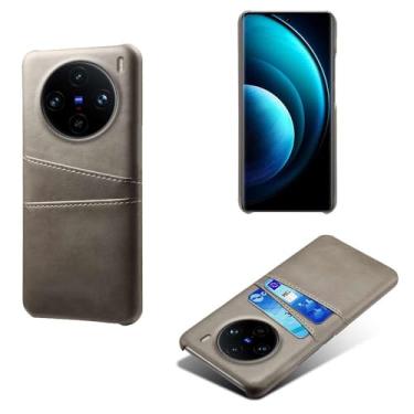 Imagem de Capas Compatível com VIVO X100 PRO,Caso de couro PU-Tampa de telefone a prova de choque com 2 slots de cartão,Proteção anti-impressão digital e anti-gota-Grey